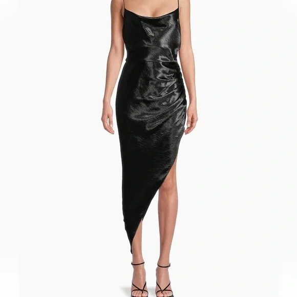 Aiifos Martha Satin Asymmetrical Midi Dress M black metallic - Picture 5 of 11